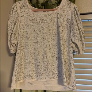 QUEEN OF SPARKLES White Sequin Blouse